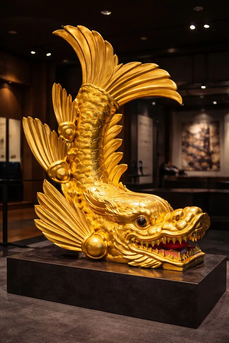 Golden shachihoko tiger fish roof ornament